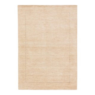Modern Gabbeh Style Handmade Beige Solid Wool Rug For Sale