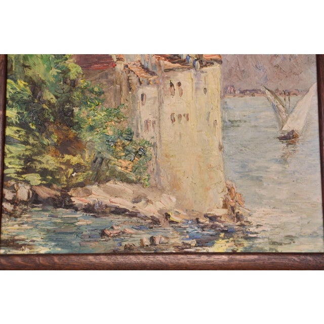 Swiss School Artist, Chillon Castle, Early 20th Century, Oil Painting on Canvas, Framed For Sale - Image 3 of 8