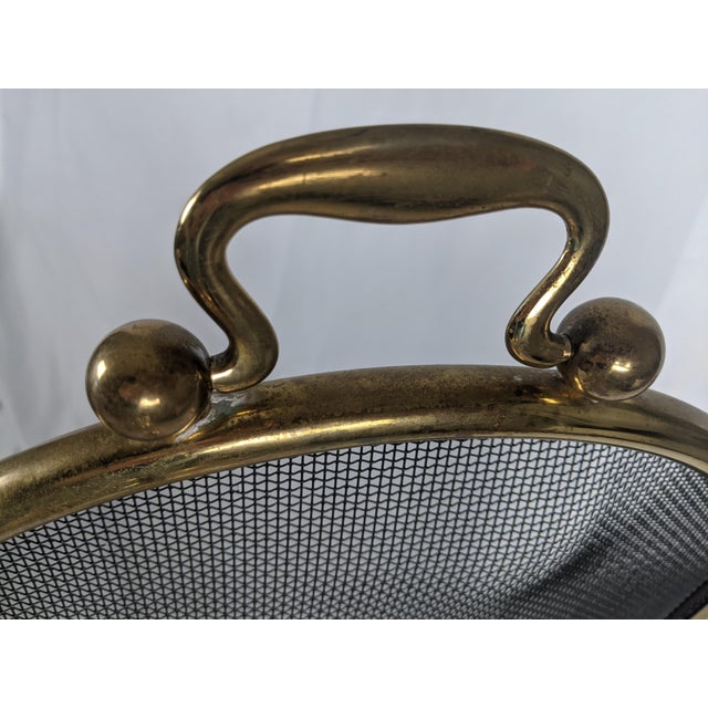 Vintage Brass Fireplace Ensemble With Folding Screen, Andirons & Fire Tools For Sale - Image 11 of 18