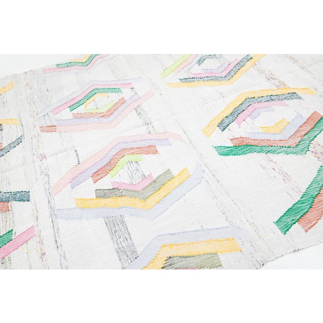 Kilim Flatweave Beige Wool Rug With Modern Geometric Pattern For Sale In New York - Image 6 of 10