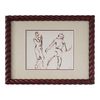 Mid 20th Century Figural Nude Study Framed Original For Sale