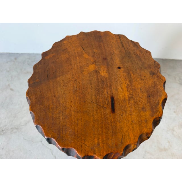 1980s Vintage Organic Hand-Carved Mahogany Wood Plant Stand / Pedestal Table For Sale - Image 5 of 12