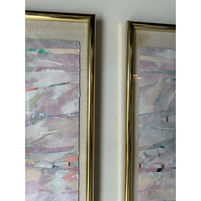1980's Large Pair of Vintage Mixed Media Collage Expressionist Paintings, Signed For Sale - Image 10 of 12