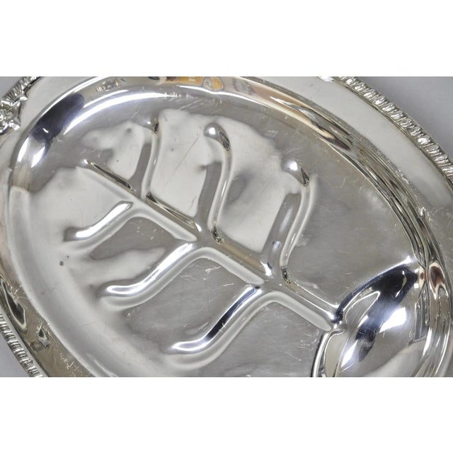 Metal Vintage English Sheffield Silver Plated Meat Cutlery Oval Serving Platter Tray For Sale - Image 7 of 13