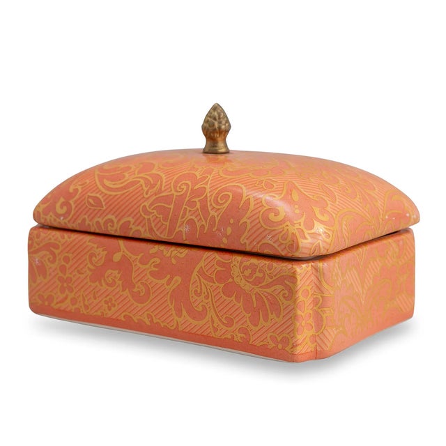 Williamsburg for Port 68 Richmond Damask Coral Box For Sale - Image 9 of 9