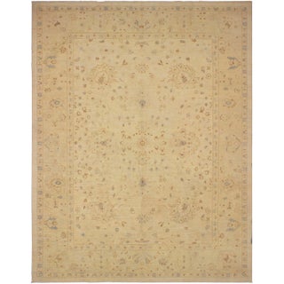 1980s Boho Chic Sun-Faded Lt. Tan/Tan Hand-Knotted Rug - 9'0 X 12'1 For Sale