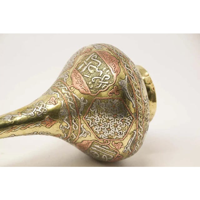 Antique Islamic Persian Revival Brass Vase With Silver & Copper Inlay For Sale - Image 12 of 16
