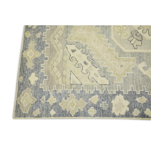 Modern Early 21st Century Green & Gray Geometric Design Handwoven Wool Turkish Oushak Rug 4'9" X 6'1" For Sale - Image 3 of 7