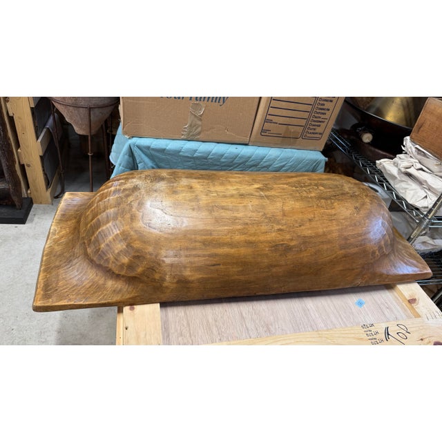Tribal Early 20th Century Hand Carved Large Wooden Elongated Bowl. For Sale - Image 3 of 7