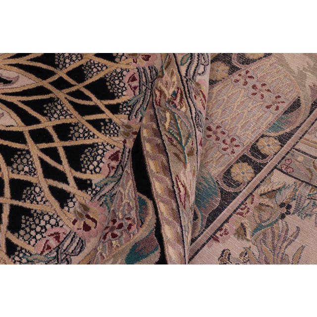 Textile Shabby Chic Medallion 1990's Pak-Persian Tan/Black Wool Rug - 9'2'' X 12'3'' For Sale - Image 7 of 9