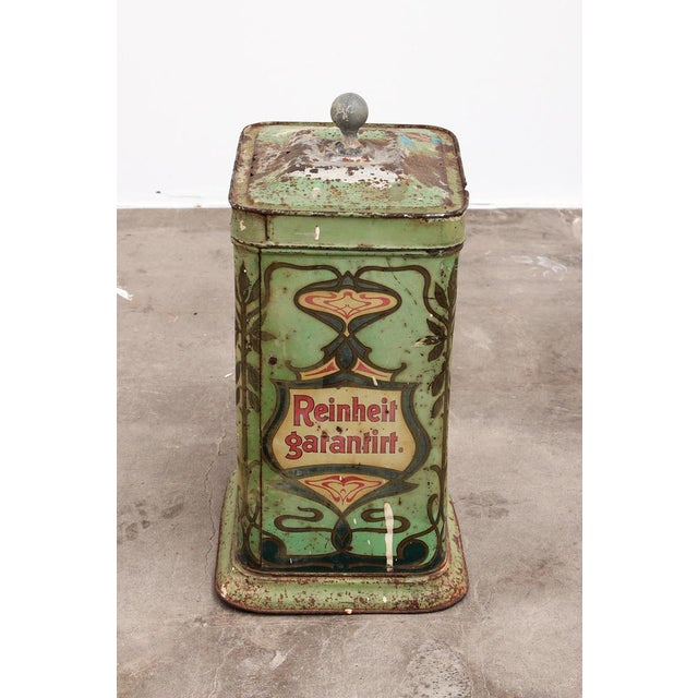 Green Vintage Bergers Germania-Cacao Storage Tin, Early 20th Century For Sale - Image 8 of 14