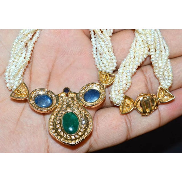 Early 21st Century Certified Natural 141.4CTS VS F Diamond Emerald Sapphire Pearl 18K Solid Gold Necklace For Sale - Image 5 of 8