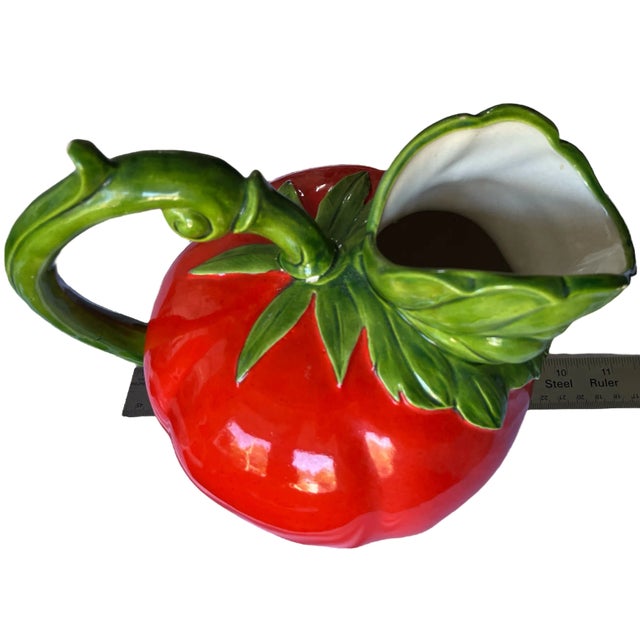 Vintage Last Century Italian Majolica Tomato Bloody Mary Pitcher, Hand-Painted Ceramic For Sale - Image 9 of 10