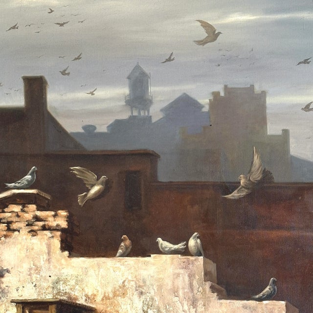 Brown Vintage Fantasy Realist Abandoned Cityscape by Paul Gorka, Signed (1970, Oil on Canvas) For Sale - Image 8 of 9