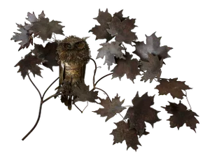 Jere Bustamante Brutalist Style Maple Leaves Owl Ram Wall Sculptures, Signed