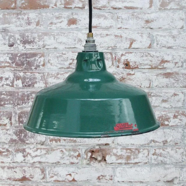 1950s Vintage British Industrial Green Enamel Pendant Lamps by Simplex UK For Sale - Image 5 of 6