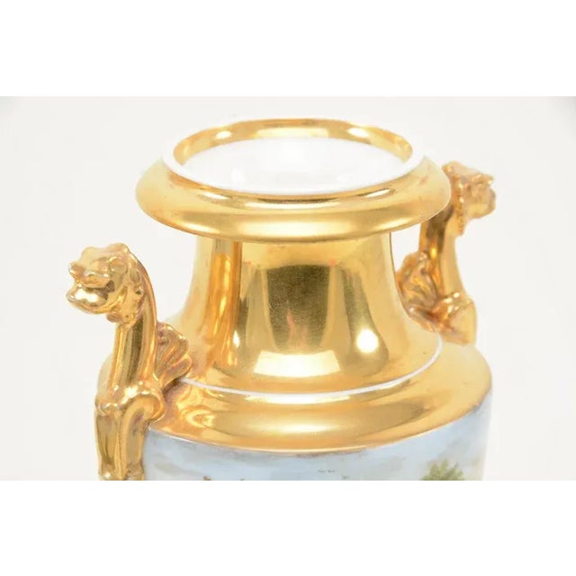 Ceramic Antique Early 19th Century Porcelain Decorated Mounted Urns - A Pair For Sale - Image 7 of 13