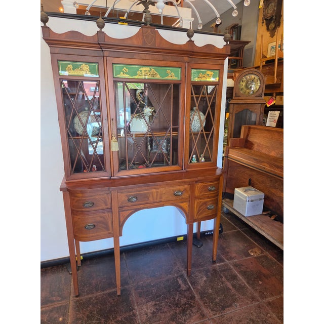 Antique Federal Style Mount Vernon Mahogany China Cabinet Bookcase 1920s For Sale - Image 17 of 18