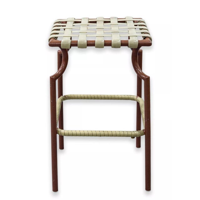 A vintage set of 4 Tropitone woven seat patio stools. A lovely set of patio stools from Tropitone. These stools feature a...