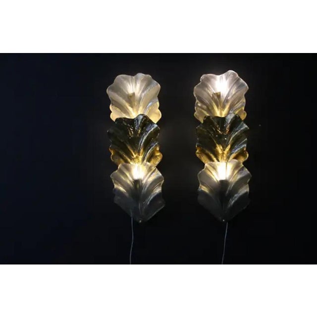 Gold and White Murano Glass Leaf Sconces in the style of Barovier, 1990s, Set of 2 For Sale - Image 14 of 15