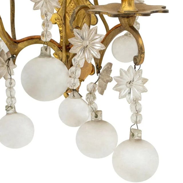 Mid 20th Century Italian Brass and Crystal Two-Branch Wall Sconces, Pair For Sale - Image 5 of 8
