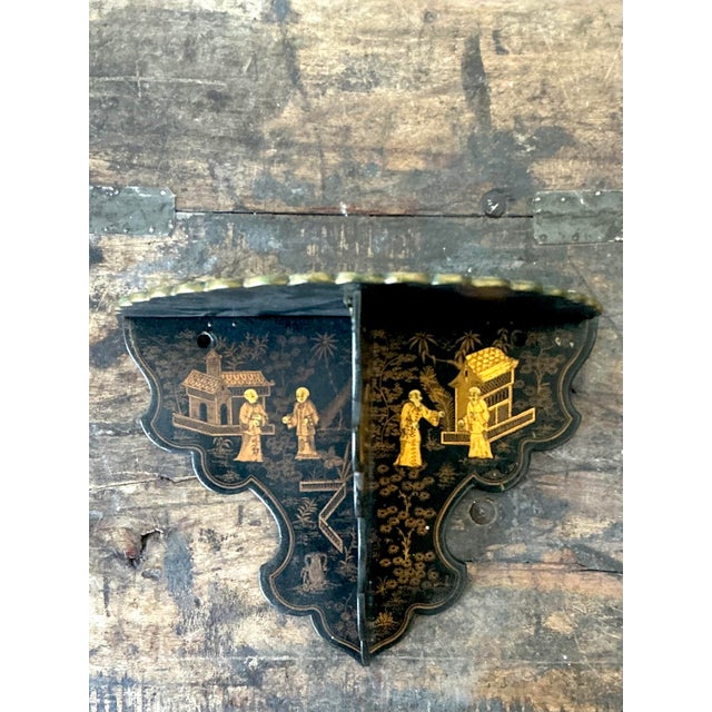 This exquisite vintage folding wall bracket is a stunning example of Chinoiserie artistry, perfect for adding a touch of...