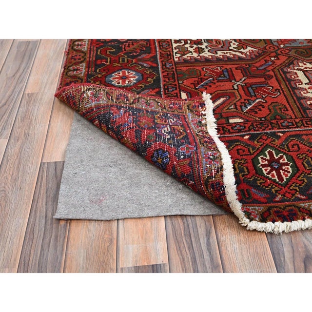 Red 1960 10'x12'5" Red Pure Wool Hand Knotted Semi Antique Persian Heriz Oriental Rug For Sale - Image 8 of 12
