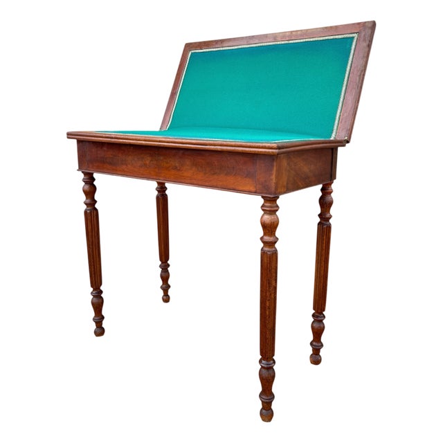 Oak Games Table with Green Felt Top, 1920s For Sale