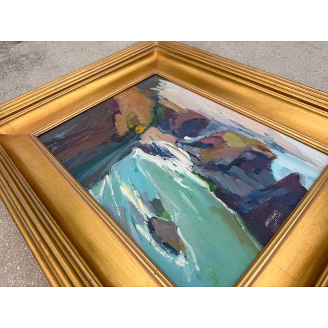 Late 20th Century Jeanette Le Grue California Coastal Impressionist Oil Painting in Gilt Frame For Sale - Image 5 of 11
