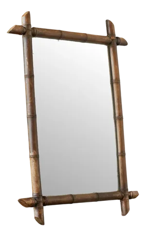 Large Early 20th Century French Faux Bamboo Mirror in Wood and Weathered Mirror, 1930s
