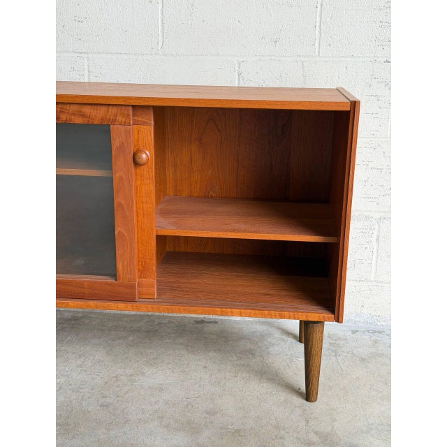 Danish Teak Glass Door Cabinet Small Display Case Low Bookcase Storage Unit Denmark 1960s For Sale In Los Angeles - Image 6 of 10