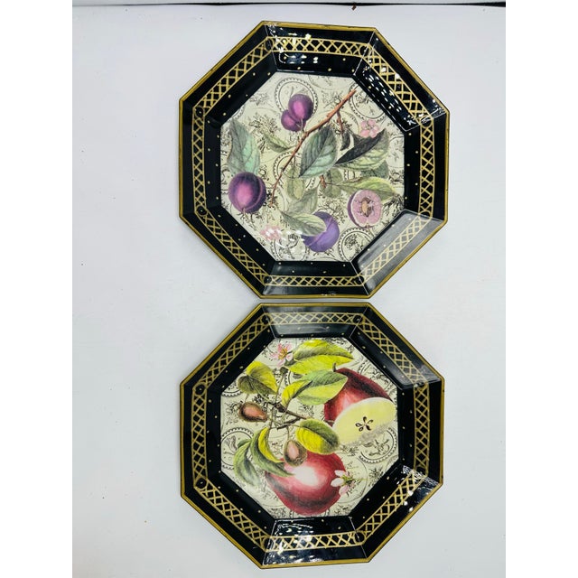 Black Decorative Pair of Botanical Plates For Sale - Image 8 of 8