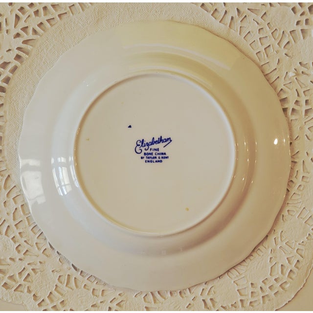 Vintage Elizabethan Bread or Dessert Plate, Fine Bone China by Taylor & Kent England, Blue Roses and White English Porcelain Dishes, 7", Set of 4 For Sale In Jacksonville, FL - Image 6 of 8