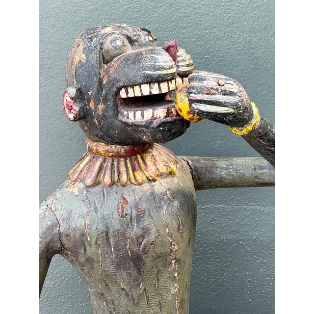 Vintage Painted Wood Monkey Sculpture For Sale - Image 10 of 14