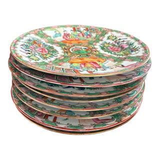 Early 20th Century Rose Medallion Dinner Plates - Set of 8 For Sale