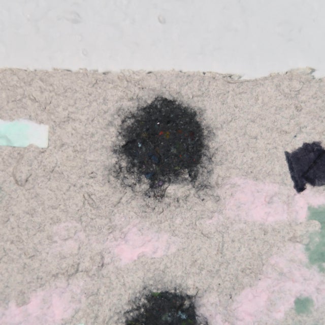 Oyster Gray Contemporary Abstract Fiber Base Mixed Media Painting With Geometric Forms in Soft Pink, Mint, and Black by Casey R Klein For Sale - Image 8 of 17