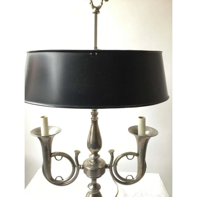 Silver 1970s Pewter Trumpet Lamp With Adjustable Tole Shade For Sale - Image 8 of 9