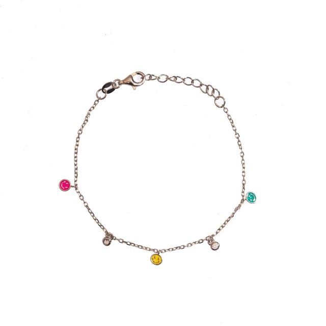Early 21st Century Rainbow Smiley Face Sterling Silver & Diamond Bracelet For Sale - Image 5 of 6