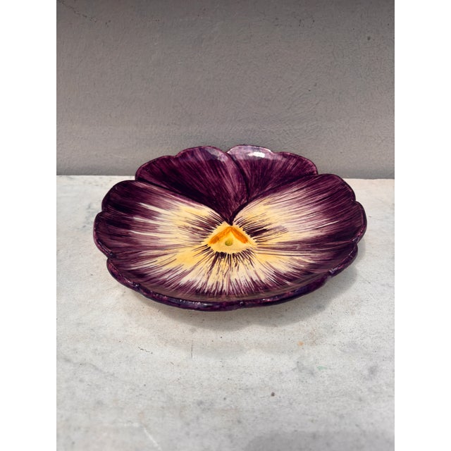 French Majolica Pansy Plate Jerome Massier, Circa 1890.