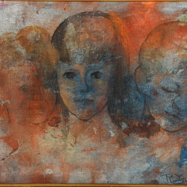 This evocative oil on canvas, titled "Childhood Moods", captures the shifting expressions and delicate emotional nuances...