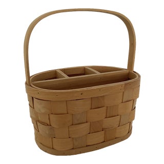Vintage Woven Maple Flat Slat Utensil and Napkin Caddy For Sale