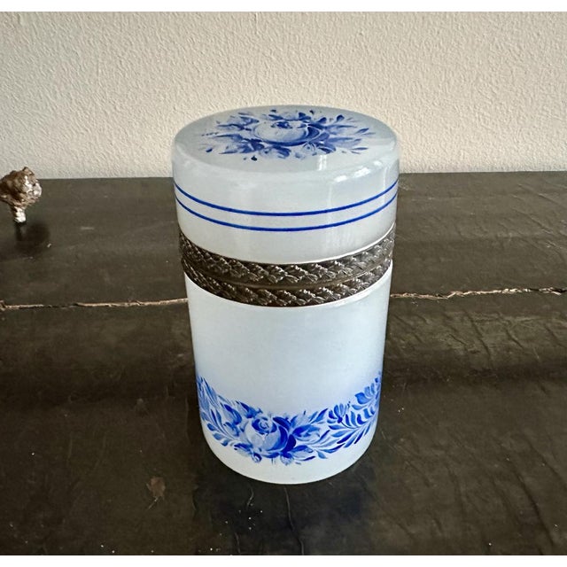 Light Grey Opaline Glass Box with Blue Floral Enamel Decoration, 1890s For Sale - Image 18 of 18