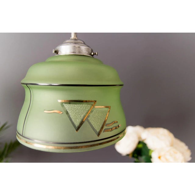 Art Deco French Green Glass Ceiling Lamp, 1930s For Sale - Image 17 of 18