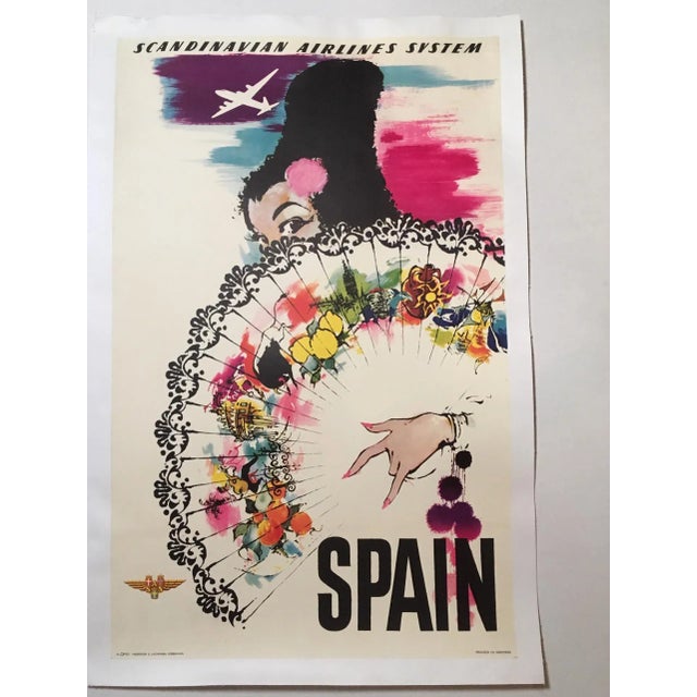 Mid 20th Century Vintage Mid-Century "Spain" Otto Neilsen for Sas Linen-Mounted Travel Poster For Sale - Image 5 of 5