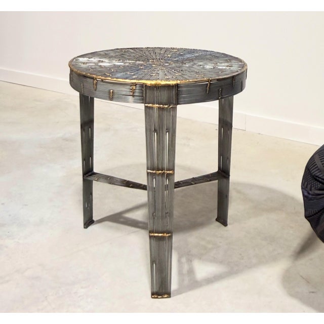 Round Pair of Hand-Welded Steel Rod Brutalist Tables, Set of Two, Tripod Legs For Sale - Image 13 of 17