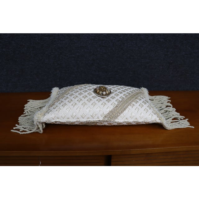 Traditional Decorative Ivory Brooch & Tassel Pillow For Sale - Image 3 of 8