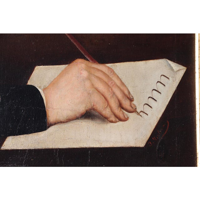 17th Century Flemish Pair of Paintings Depicting Hands Writing, Oil on