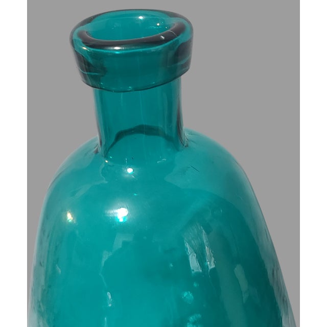 Vintage Large High Sky-Blue Recycled Glass Bottle Vase For Sale - Image 4 of 7