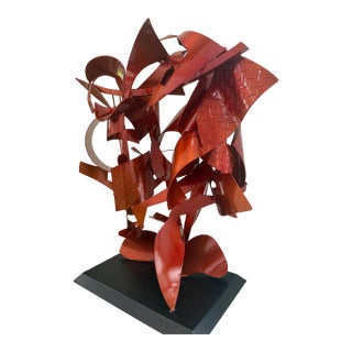 Abstract Metal Sculpture (Red Kabuki) by Kevin Barrett For Sale