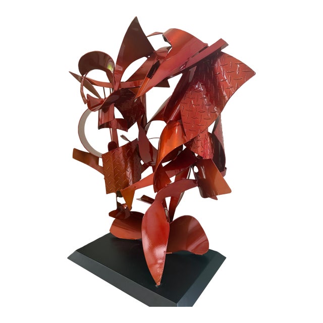 Abstract Metal Sculpture (Red Kabuki) by Kevin Barrett For Sale
